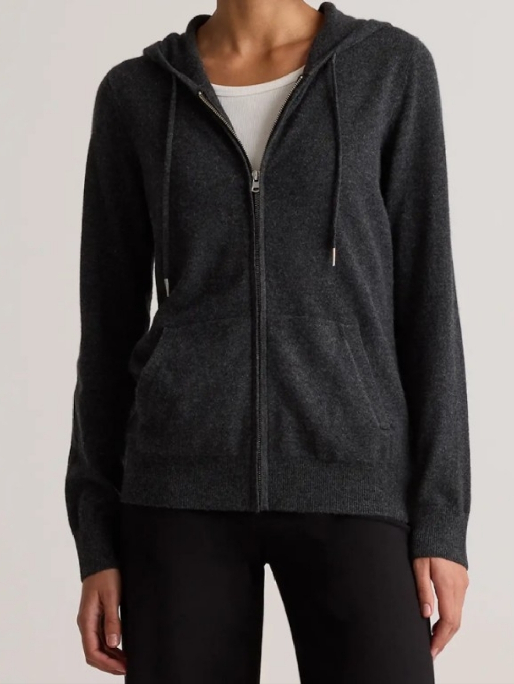 🖤🩶 Quince 🩶🖤 Magnolian Cashmere Full-Zip Charcoal Hooded Sweater, Large NWT